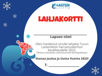 Lahjakortti Turun Lastenliiton kerhotoimintaan kevätkaudelle 2022