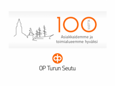 Op turku logo ja 100-vuotiskuva